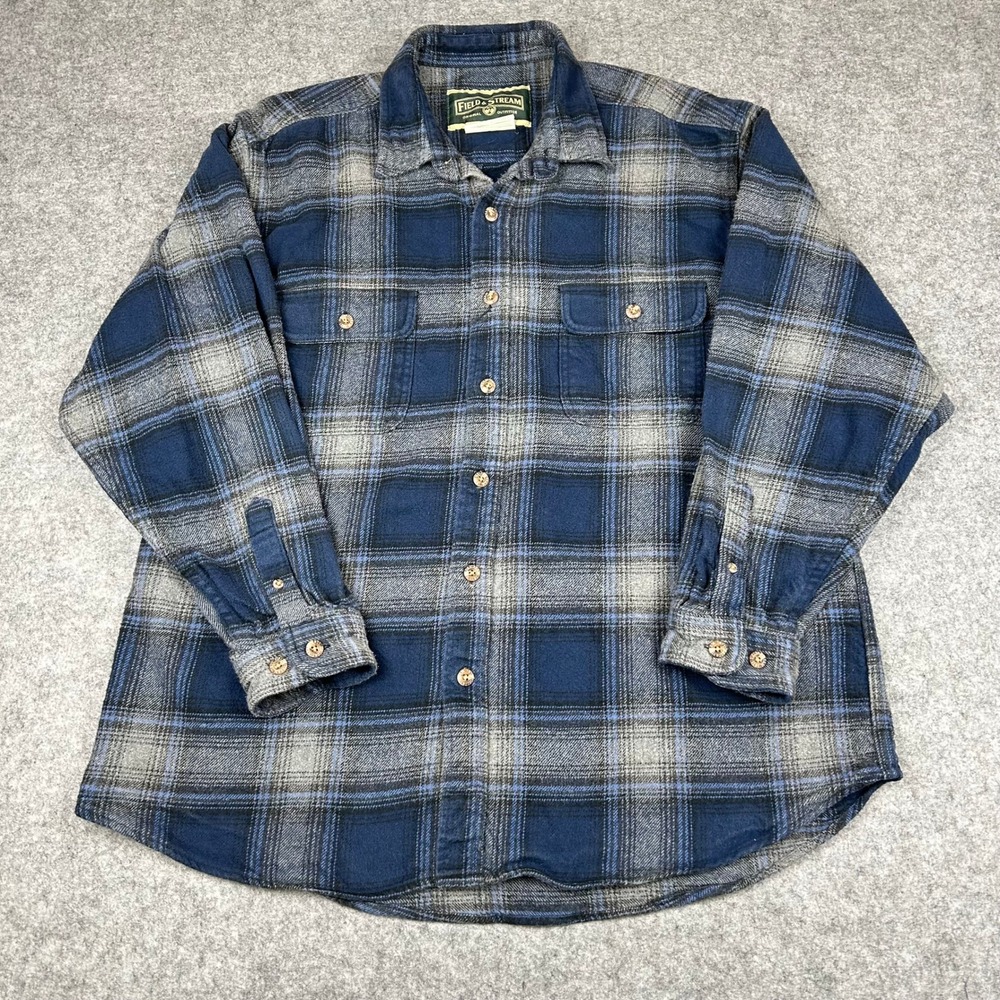 VTG Field & Stream Mens XL Plaid Heavy Flannel Long Sleeve Button Up Work Shirt